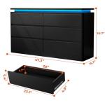 6 Drawer Dresser for Bedroom, 47.2" Long Black Chest of Drawers with Charging Station & LED Lights,Curved Profile Design,Double Wooden Closet Storage Cabinet,Modern Dresser TV Stand with Deep Drawers