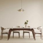 A Nordic Design Modern Solid Wood PU Leather Dining Room Restaurant Table Set Chair