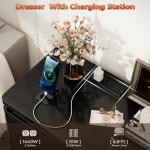 6 Drawer Dresser for Bedroom, 47.2" Long Black Chest of Drawers with Charging Station & LED Lights,Curved Profile Design,Double Wooden Closet Storage Cabinet,Modern Dresser TV Stand with Deep Drawers