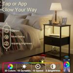 LOAKEKEL Night Stand Set 2, LED Nightstand with Charging Station, End Tables Living Room with Fabric Drawer, Small Bed Side Tables for Bedroom, Small Space, Black, HETS01BK