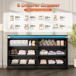 6 Drawer Dresser for Bedroom, 47.2" Long Black Chest of Drawers with Charging Station & LED Lights,Curved Profile Design,Double Wooden Closet Storage Cabinet,Modern Dresser TV Stand with Deep Drawers