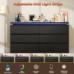 6 Drawer Dresser for Bedroom, 47.2" Long Black Chest of Drawers with Charging Station & LED Lights,Curved Profile Design,Double Wooden Closet Storage Cabinet,Modern Dresser TV Stand with Deep Drawers