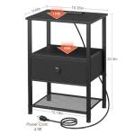 LOAKEKEL Night Stand Set 2, LED Nightstand with Charging Station, End Tables Living Room with Fabric Drawer, Small Bed Side Tables for Bedroom, Small Space, Black, HETS01BK