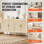 VEVOR Rattan Buffet Cabinet with Storage, 4 Magnetic Doors and Adjustable Shelves, Sideboard for Hallway, Living Room, Kitchen, Natural