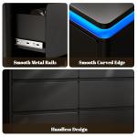 6 Drawer Dresser for Bedroom, 47.2" Long Black Chest of Drawers with Charging Station & LED Lights,Curved Profile Design,Double Wooden Closet Storage Cabinet,Modern Dresser TV Stand with Deep Drawers