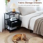 LOAKEKEL Night Stand Set 2, LED Nightstand with Charging Station, End Tables Living Room with Fabric Drawer, Small Bed Side Tables for Bedroom, Small Space, Black, HETS01BK