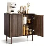 VEVOR Buffet Cabinet, Sideboard Cabinet with 2-Tier Storage, Coffee Bar Cabinet with Adjustable Shelves, Fluted Sideboard Buffet for Hallway, Entryway, Living Room, or Kitchen, Walnut