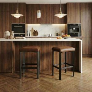 IDEALHOUSE 24 inches BarStools Set of 4, PU Leather Kitchen Chairs with 2" Thick Upholstery, Counter Height Bar Stools, Sturdy Metal Base, Easy Assembly, for Kitchen Island, Bar Counter, Brown