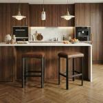 IDEALHOUSE 24 inches BarStools Set of 4, PU Leather Kitchen Chairs with 2" Thick Upholstery, Counter Height Bar Stools, Sturdy Metal Base, Easy Assembly, for Kitchen Island, Bar Counter, Brown