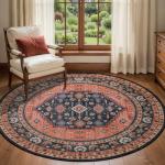 Tangsoo Vintage 4ft Round Area Rug,Washable Circle Rug Small Boho Round Rug Soft Red Blue Low-Pile Circular Carpet for Bedroom Entryway Kids Room Office College Dorm Living Room