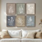 Framed Boho Botanical Wall Art for Living Room, Set of 6 Modern Farmhouse Rustic Floral Canvas Painting Prints, Vintage Minimalist Neutral Flower Artwork for Bedroom Kitchen Hallway Wall Decor, 11x14