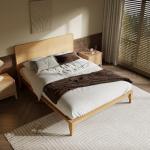 Merax Queen Size Bamboo Platform Bed, Mid-Century Modern Bed Frame with Tall Headboard, Solid Sustainable Bedframe Queen-Size, Wood Slat Support, No Box Spring Needed, Easy Assembly, Natural