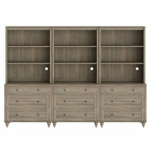 WAMPAT Gray Wash Bookcase with 3 Drawers Set of 3, Tall Book Case with 3-Tier Open Book Shelfs, Large Wood Bookcases Farmhouse Bookshelves for Living Room Bedroom Home Office Kitchen, 72''