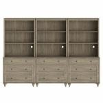 WAMPAT Gray Wash Bookcase with 3 Drawers Set of 3, Tall Book Case with 3-Tier Open Book Shelfs, Large Wood Bookcases Farmhouse Bookshelves for Living Room Bedroom Home Office Kitchen, 72''