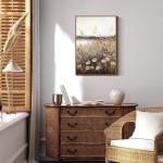 KBKBART Vintage Wall Art Framed, Retro Countryside Autumn Wildflower Field Landscape Canvas Painting Farmhouse Decor Wall Art, Rustic Fall Landscape Bathroom Wall Decor for Bedroom Living Room,