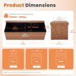 Sweetcrispy 43 Inches Folding Ottoman with Storage Bench, Foot Rest Stool, End of Bed Storage Bench Upholstered, Load 660 lbs, for Living Room, Synthetic Leather, Brown
