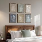 Framed Boho Botanical Wall Art for Living Room, Set of 6 Modern Farmhouse Rustic Floral Canvas Painting Prints, Vintage Minimalist Neutral Flower Artwork for Bedroom Kitchen Hallway Wall Decor, 11x14