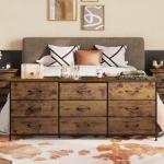 WLIVE 63''W Dresser for Bedroom, Dresser TV Stand for 65, 70, 75 inch TV, Wide Chest of Drawers with 9 Drawer, Large Entertainment Center, Fabric Dressers with Wood Top for Living Room, Rustic Brown