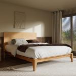 Merax Queen Size Bamboo Platform Bed, Mid-Century Modern Bed Frame with Tall Headboard, Solid Sustainable Bedframe Queen-Size, Wood Slat Support, No Box Spring Needed, Easy Assembly, Natural