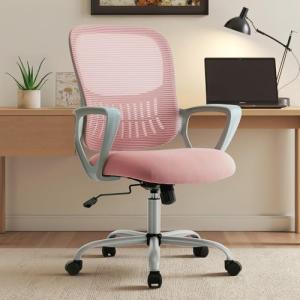 Sweetcrispy Home Office Managerial Executive Chair with Ergonomic Design, Mid-Back Mesh Swivel, Comfortable Lumbar Support, Comfy Arms for Bedroom,Study,Student