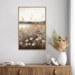 KBKBART Vintage Wall Art Framed, Retro Countryside Autumn Wildflower Field Landscape Canvas Painting Farmhouse Decor Wall Art, Rustic Fall Landscape Bathroom Wall Decor for Bedroom Living Room,