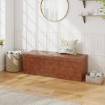 Sweetcrispy 43 Inches Folding Ottoman with Storage Bench, Foot Rest Stool, End of Bed Storage Bench Upholstered, Load 660 lbs, for Living Room, Synthetic Leather, Brown