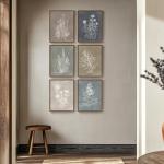 Framed Boho Botanical Wall Art for Living Room, Set of 6 Modern Farmhouse Rustic Floral Canvas Painting Prints, Vintage Minimalist Neutral Flower Artwork for Bedroom Kitchen Hallway Wall Decor, 11x14