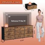 WLIVE 63''W Dresser for Bedroom, Dresser TV Stand for 65, 70, 75 inch TV, Wide Chest of Drawers with 9 Drawer, Large Entertainment Center, Fabric Dressers with Wood Top for Living Room, Rustic Brown