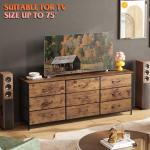 WLIVE 63''W Dresser for Bedroom, Dresser TV Stand for 65, 70, 75 inch TV, Wide Chest of Drawers with 9 Drawer, Large Entertainment Center, Fabric Dressers with Wood Top for Living Room, Rustic Brown