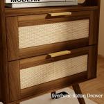 JOONEE Rattan Nightstand with Charging Station,Farmhouse Bedside Table with 2 Storage Drawer and Open Wood Shelf, for Bedroom and Small Spaces,Night Stand with Solid Wood Legs (Walnut Brown-Outlet)