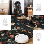 Tepook 5x7 Print Area Rugs for Living Room, Washable Non-Slip Butterfly Floral Rug for Bedroom, Low Pile Modern Rugs Throw Carpet with Rubber Backing for Dining Room Kitchen Office, Black