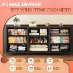 WLIVE 63''W Dresser for Bedroom, Dresser TV Stand for 65, 70, 75 inch TV, Wide Chest of Drawers with 9 Drawer, Large Entertainment Center, Fabric Dressers with Wood Top for Living Room, Rustic Brown