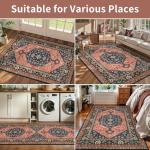 Tangsoo Vintage 4ft Round Area Rug,Washable Circle Rug Small Boho Round Rug Soft Red Blue Low-Pile Circular Carpet for Bedroom Entryway Kids Room Office College Dorm Living Room