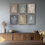 Framed Boho Botanical Wall Art for Living Room, Set of 6 Modern Farmhouse Rustic Floral Canvas Painting Prints, Vintage Minimalist Neutral Flower Artwork for Bedroom Kitchen Hallway Wall Decor, 11x14