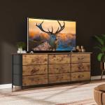 WLIVE 63''W Dresser for Bedroom, Dresser TV Stand for 65, 70, 75 inch TV, Wide Chest of Drawers with 9 Drawer, Large Entertainment Center, Fabric Dressers with Wood Top for Living Room, Rustic Brown