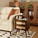 JOONEE Rattan Nightstand with Charging Station,Farmhouse Bedside Table with 2 Storage Drawer and Open Wood Shelf, for Bedroom and Small Spaces,Night Stand with Solid Wood Legs (Walnut Brown-Outlet)