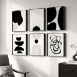 Framed Boho Black and White Abstract Wall Art, Set of 6 Modern Canvas Prints Paintings Artwork for Walls, Minimalist Geometric Pictures for Living Room Bedroom Office Bathroom Wall Decor 11x14 Inch