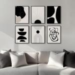 Framed Boho Black and White Abstract Wall Art, Set of 6 Modern Canvas Prints Paintings Artwork for Walls, Minimalist Geometric Pictures for Living Room Bedroom Office Bathroom Wall Decor 11x14 Inch