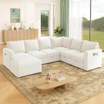 SUAWY 83.5" Sectional Sleeper Sofa with Pull Out Couch, Modern 5 Seat L Shaped Modular Couch, Sectionals Modular Sofa with Storage, Comfy Sectional Couches for Living Room & Apartment, Light Beige