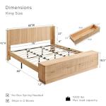 T4TREAM Fluted King Size Bed Frame with Wingback Headboard, Footboard Storage Bench with Built-in Drawers & Lift-Up Compartments, Wood & Steel Platform Bed, No Box Spring Needed, Natural Oak