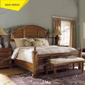 A178  Old solid wood double bed, villa, master bedroom bedside table group