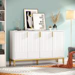 Modern Storage Cabinet, 59 Inch Console Buffet Cabinet Sideboard with 4 Doors & Gold Metal Base for Dining Room, Living Room