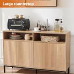 Mericonia Farmhouse Buffet Sideboard Cabinet with Storage, Fluted Coffee Bar with Doors and Adjustable Shelves, Modern Wood Console Cabinet for Kitchen, Livingroom (Fluted 4 Door, Natural)
