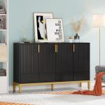 Modern Storage Cabinet, 59 Inch Console Buffet Cabinet Sideboard with 4 Doors & Gold Metal Base for Dining Room, Living Room