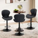 COLAMY Bar Stools Set of 3, Adjustable Modern Swivel Bar Chairs, Faux Leather Upholstered Barstools Counter Height with High Backrest for Bar, Kitchen Island, Dining Room, Black
