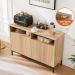 Mericonia Farmhouse Buffet Sideboard Cabinet with Storage, Fluted Coffee Bar with Doors and Adjustable Shelves, Modern Wood Console Cabinet for Kitchen, Livingroom (Fluted 4 Door, Natural)