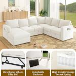 SUAWY 83.5" Sectional Sleeper Sofa with Pull Out Couch, Modern 5 Seat L Shaped Modular Couch, Sectionals Modular Sofa with Storage, Comfy Sectional Couches for Living Room & Apartment, Light Beige