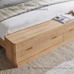 T4TREAM Fluted King Size Bed Frame with Wingback Headboard, Footboard Storage Bench with Built-in Drawers & Lift-Up Compartments, Wood & Steel Platform Bed, No Box Spring Needed, Natural Oak