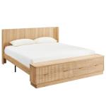 T4TREAM Fluted King Size Bed Frame with Wingback Headboard, Footboard Storage Bench with Built-in Drawers & Lift-Up Compartments, Wood & Steel Platform Bed, No Box Spring Needed, Natural Oak