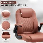 Nexthro Executive Office Chair PU,Leather Office Chair with Wheels,360° Swivel Rolling Chair with Padded Arms,Ergonomic Computer Chair with Lumbar Support for Short People Use(Brown)